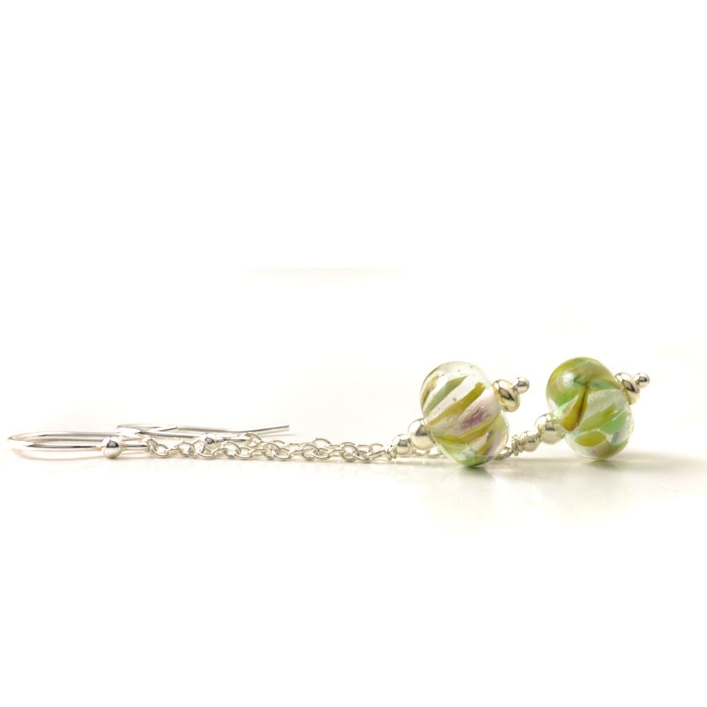 Chain Drop Lampwork Glass Earrings