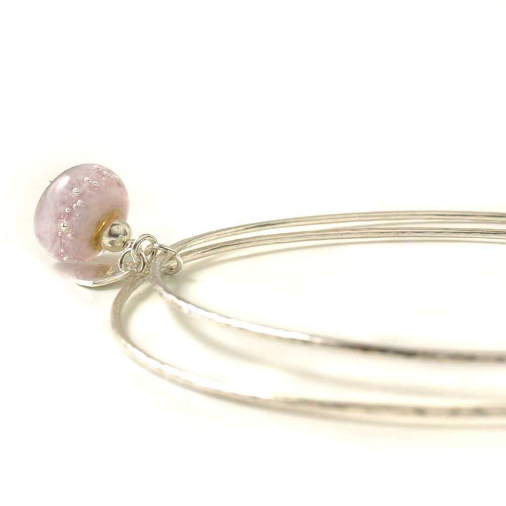 Lilac Pink Sterling Silver Charm Bangles