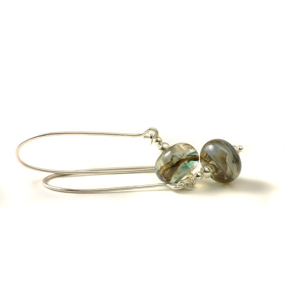 Stormy Grey Long Length Lampwork Glass Earrings