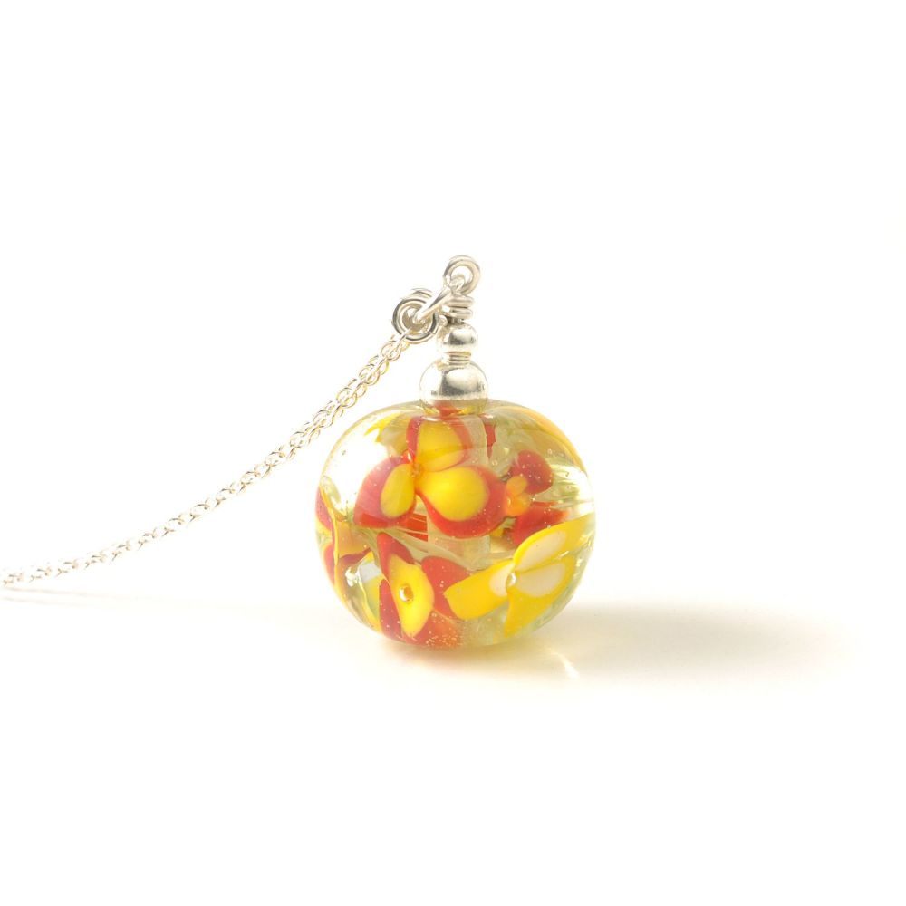 Red and Yellow Glass Flower Necklace