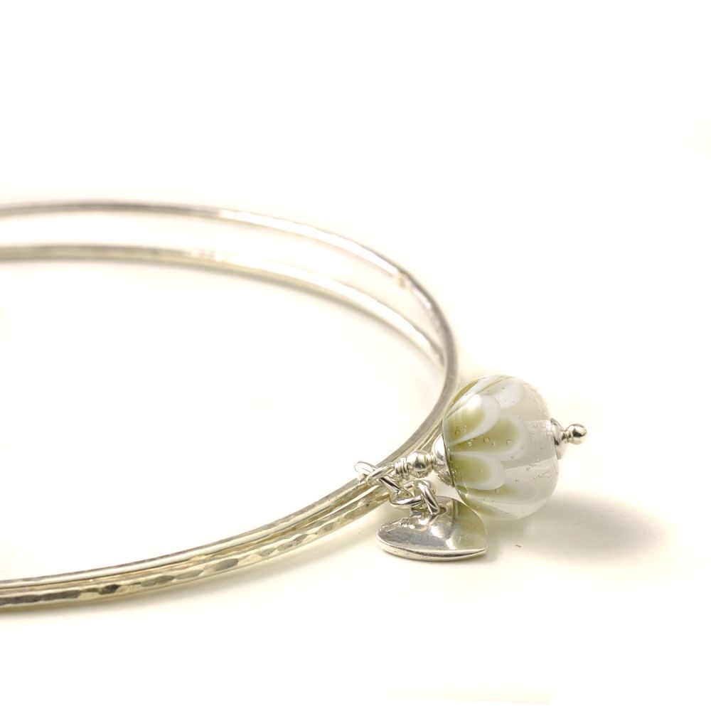 White and Gold Petal Sterling Silver Charm Bangles
