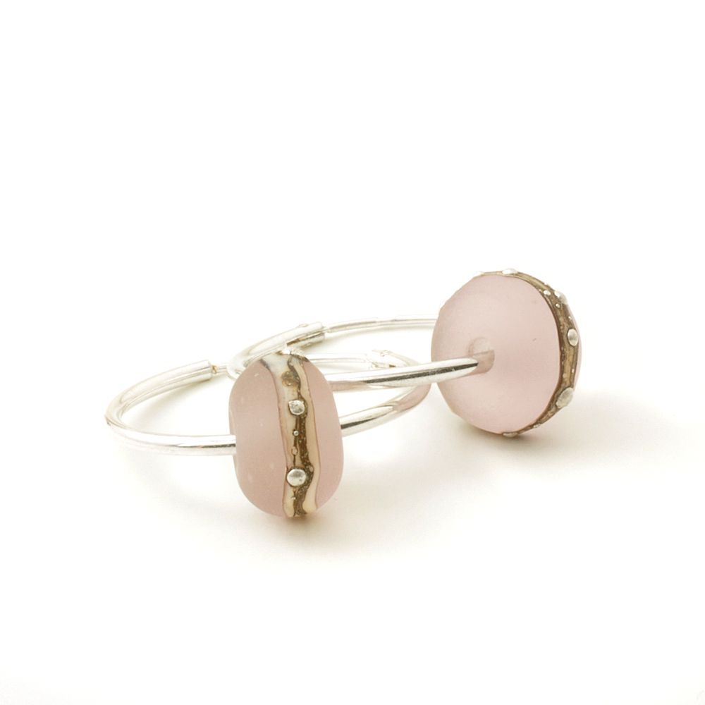 Blush Pink Silvered Glass and Sterling Silver Hoop Earrings