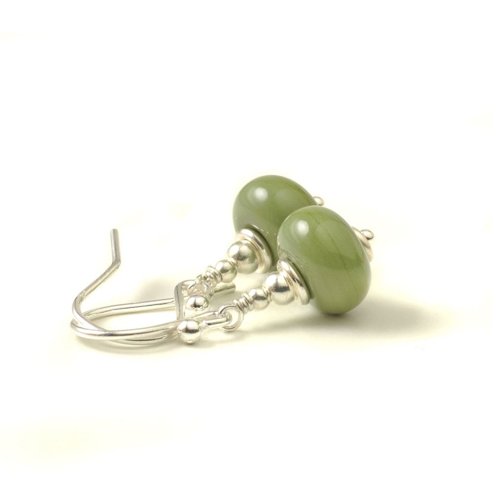 Olive Green Glass Earrings