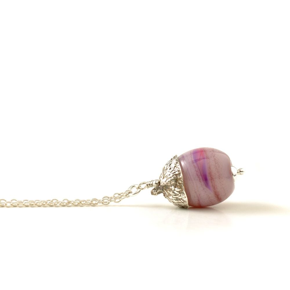 Pink Acorn Necklace Gift UK Craft
