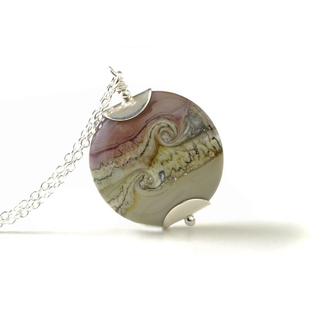 Heather and Clay Lampwork Glass Pendant Necklace