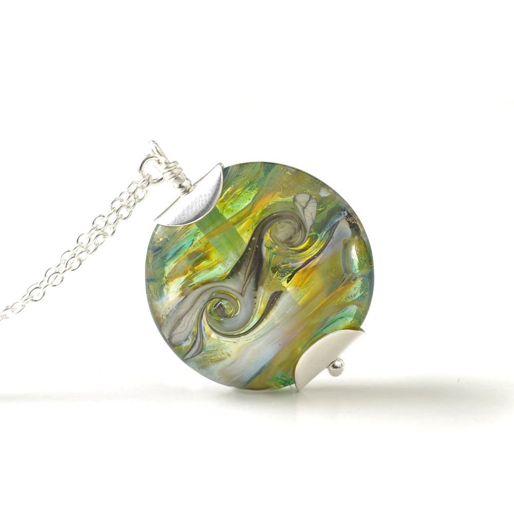 Tropical Green Lampwork Glass Pendant Necklace