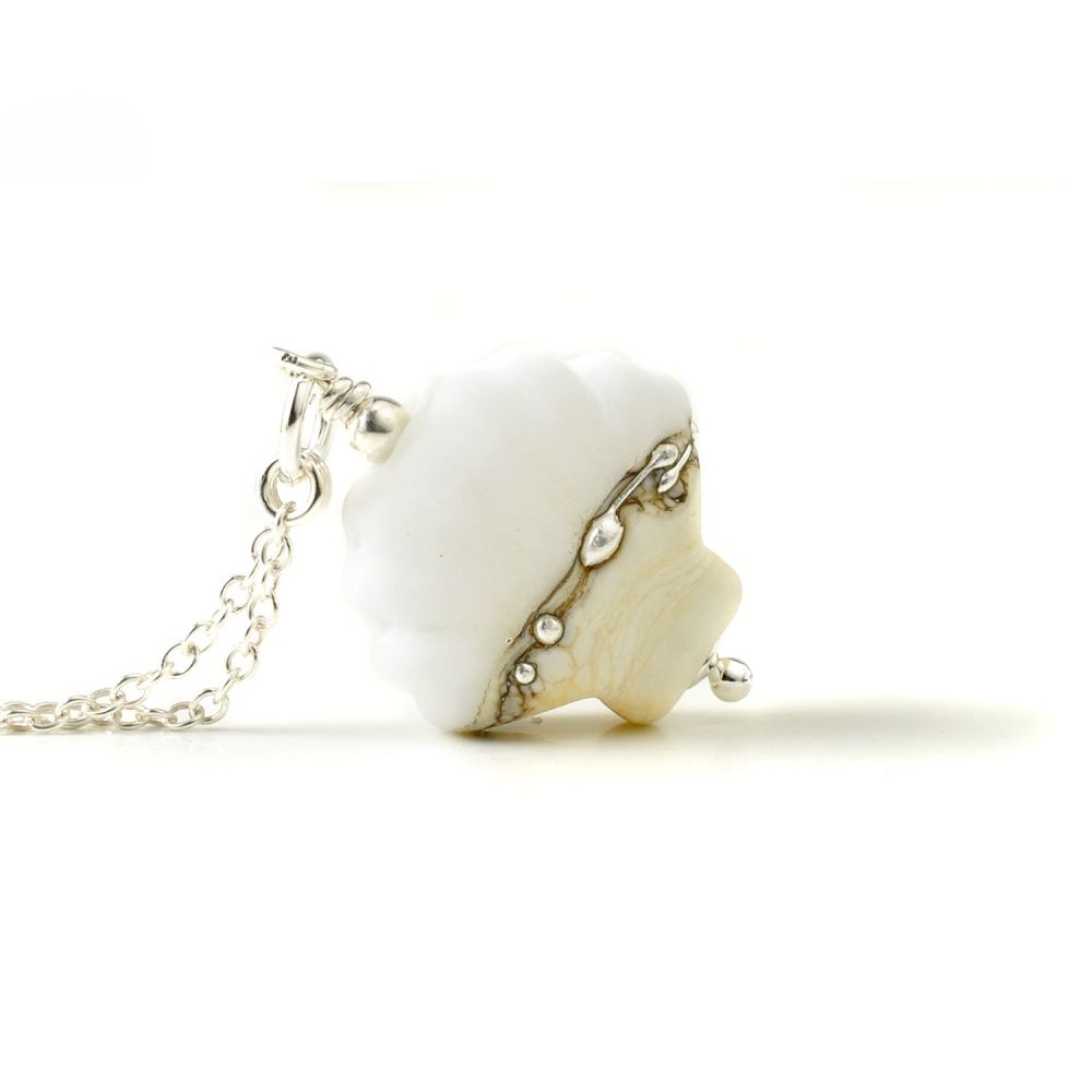 Maris Lampwork Glass Shell Necklace - White