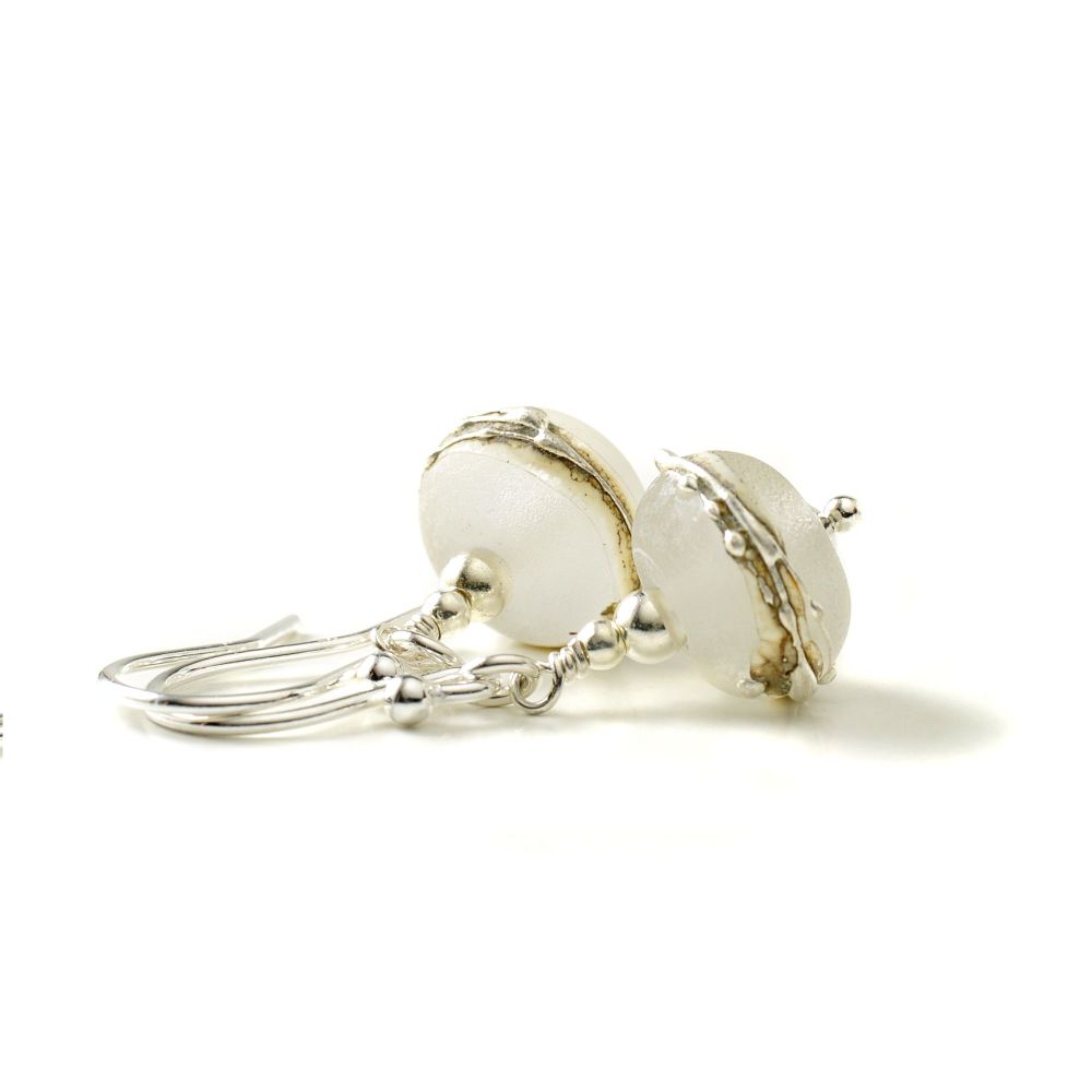 White Silvered Glass Drop Earrings