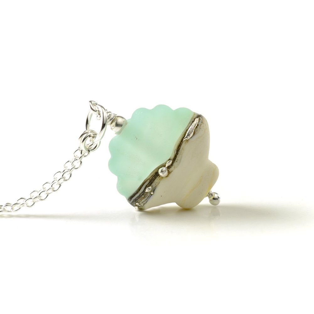 Maris Lampwork Glass Shell Necklace - Aqua Green