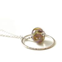 Lampwork Glass Flower and Silver Hoop Necklace