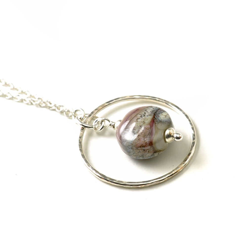 Lampwork Glass and Silver Hoop Necklace
