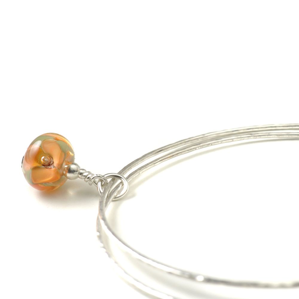 Apricot Flower Sterling Silver Charm Bangles