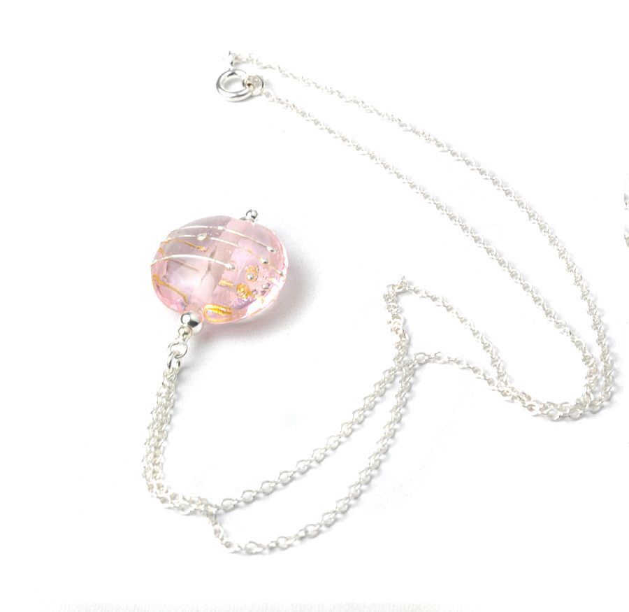 Bespoke Simplicity Collection Pale Pink Lampwork Glass Necklace