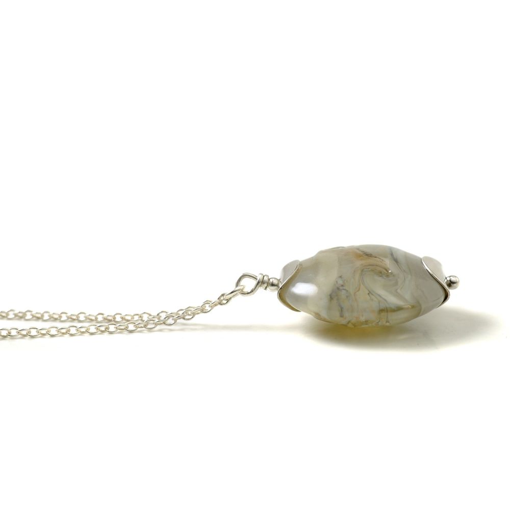 Opaque Grey Lampwork Glass Pendant Necklace