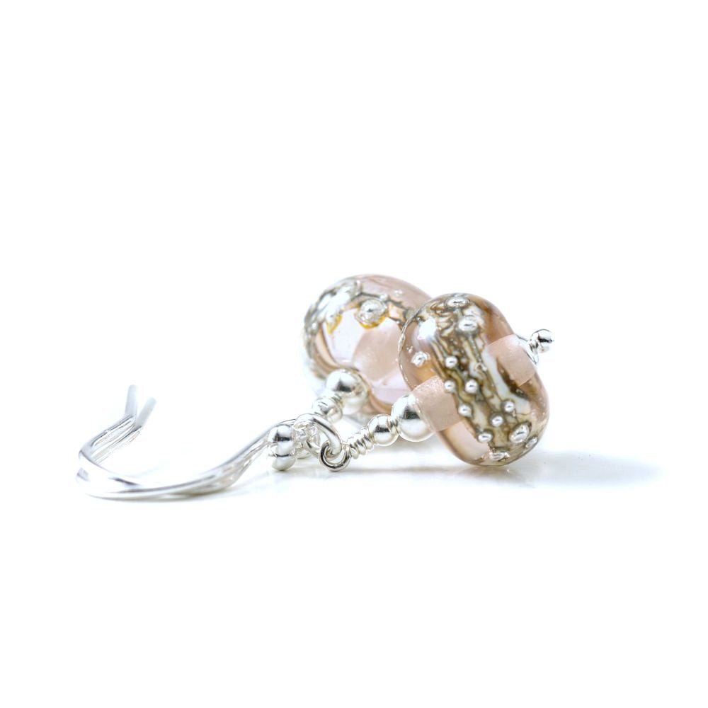 Blush Pink and Silver Lampwork Glass Drop Earrings