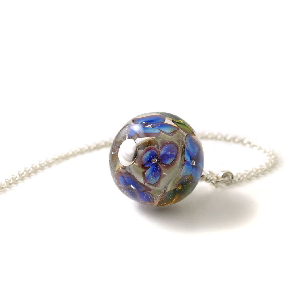 Deep Blue Long Glass Flower Necklace