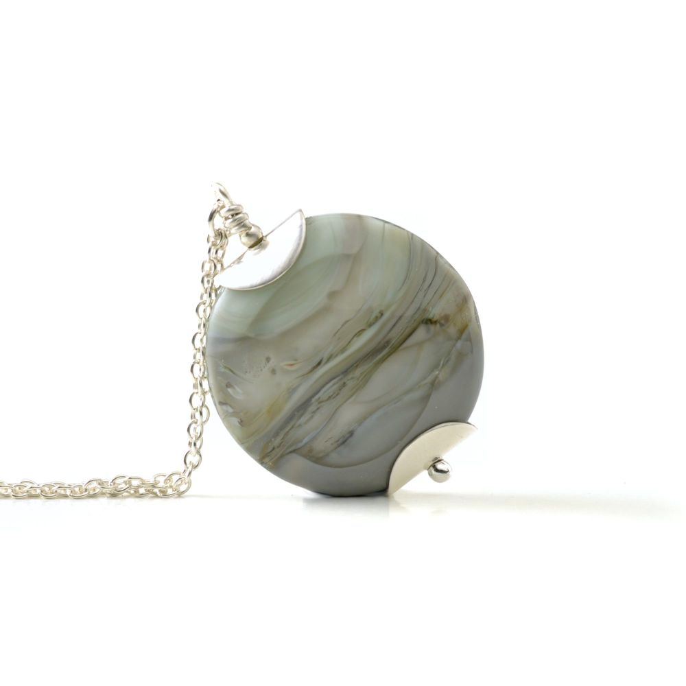 Layered Grey Lampwork Glass Pendant Necklace