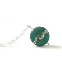 Emerald Green Twisted Silver Button Necklace - Medium