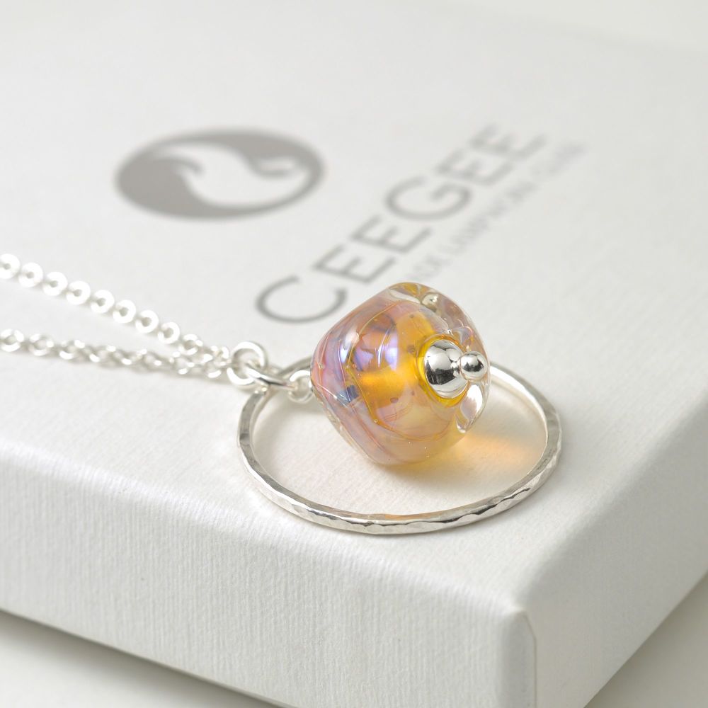 Glass Nugget and Sterling Silver Hoop Necklace