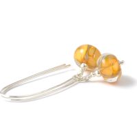 Long Apricot Flower Sterling Silver Lampwork Glass Earrings