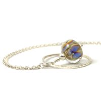 Blue Lampwork Glass Flower and Silver Hoop Necklace
