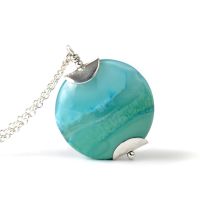 Aqua Surf Lampwork Glass Pendant Necklace