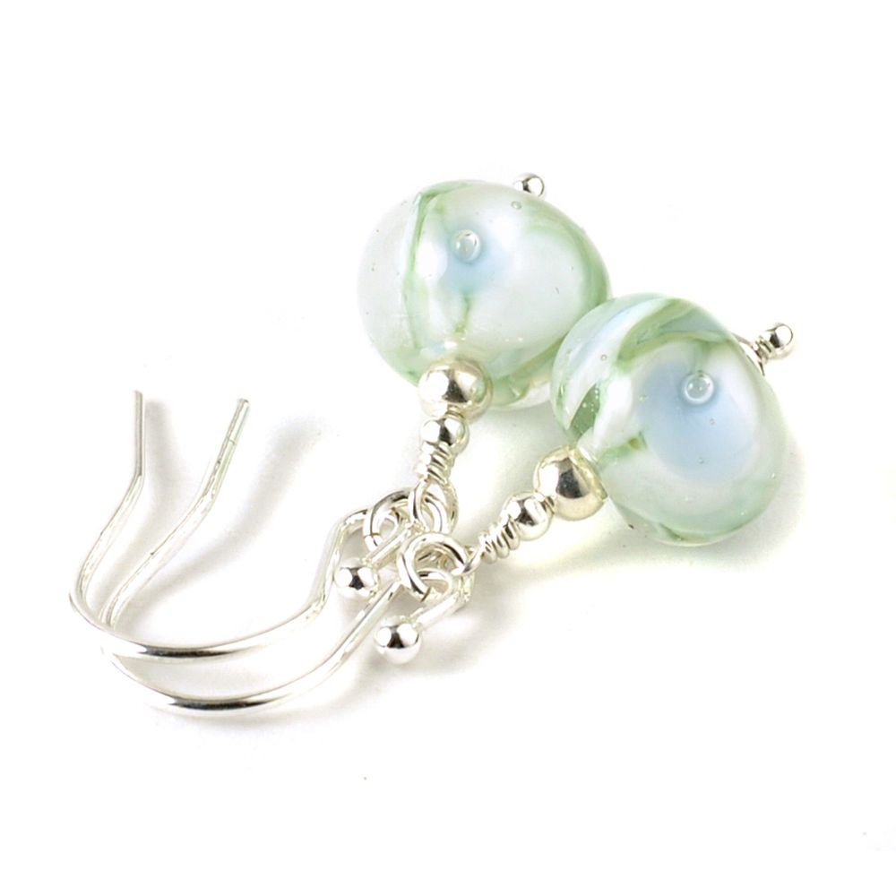 White Floral Sterling Silver Lampwork Glass Earrings