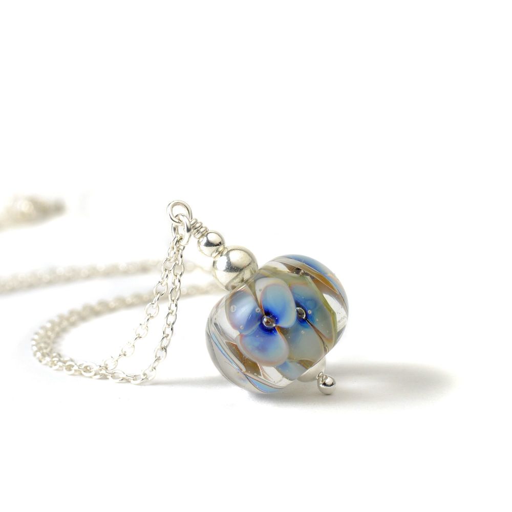 Light Blue and White Glass Flower Necklace