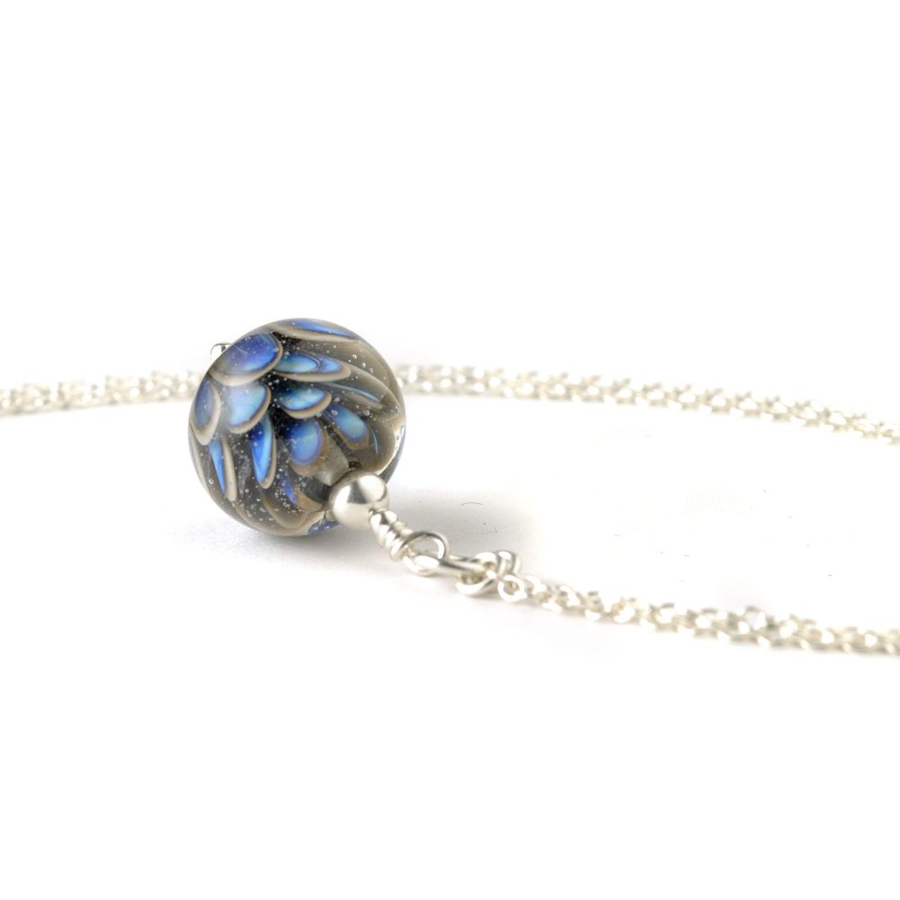 Small Blue Grey Lampwork Glass Petal Necklace
