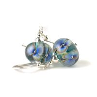 Inky Blue Floral Sterling Silver Lampwork Glass Earrings