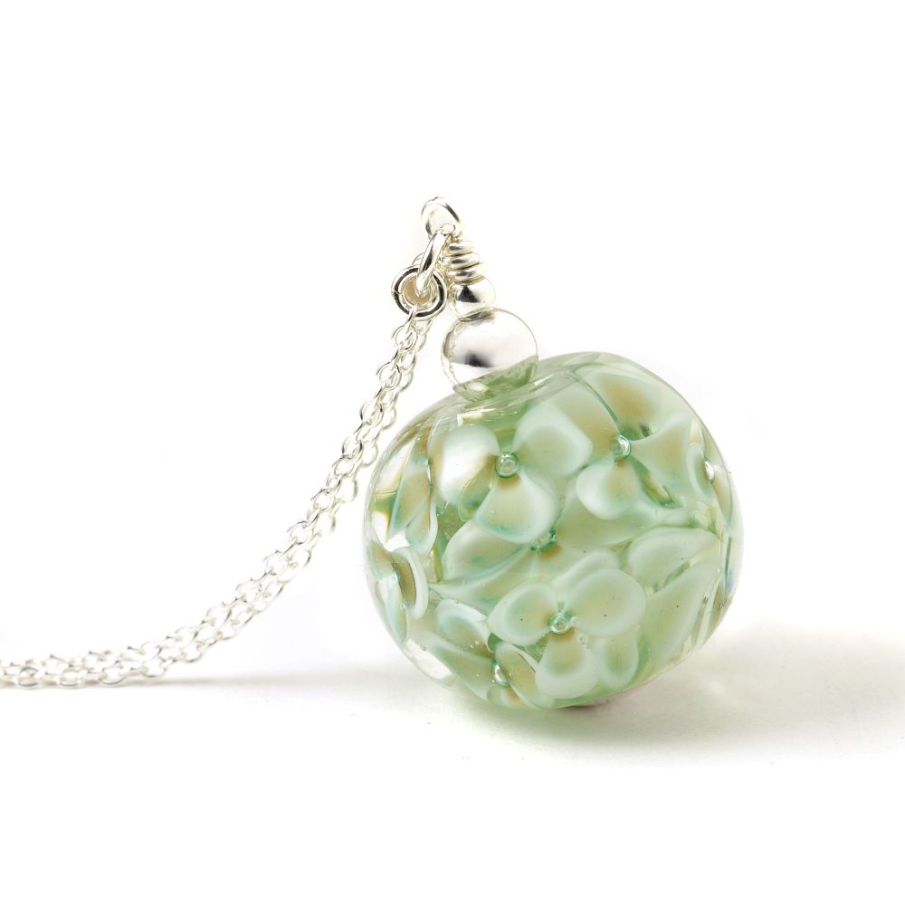 White Gold Long Lampwork Glass Flower Necklace