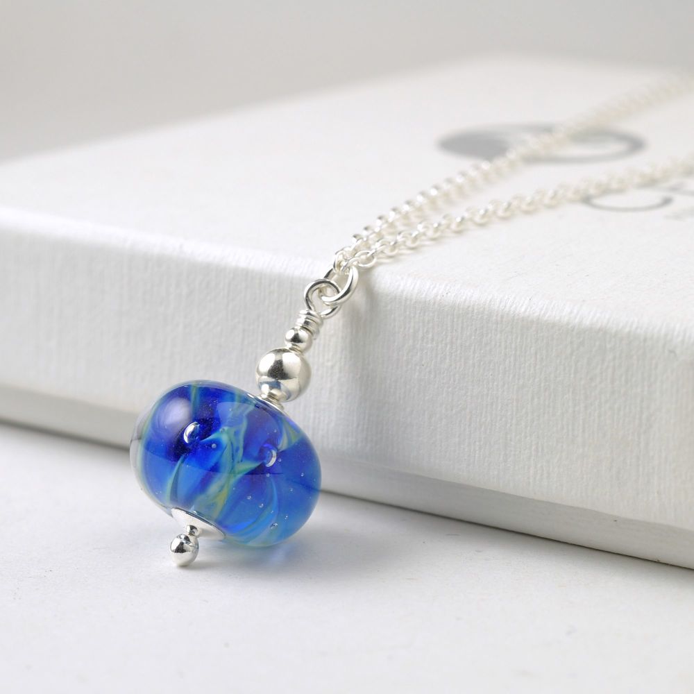 Mini Bright Blue Glass Flower Necklace