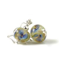 Blue Floral Sterling Silver Lampwork Glass Earrings