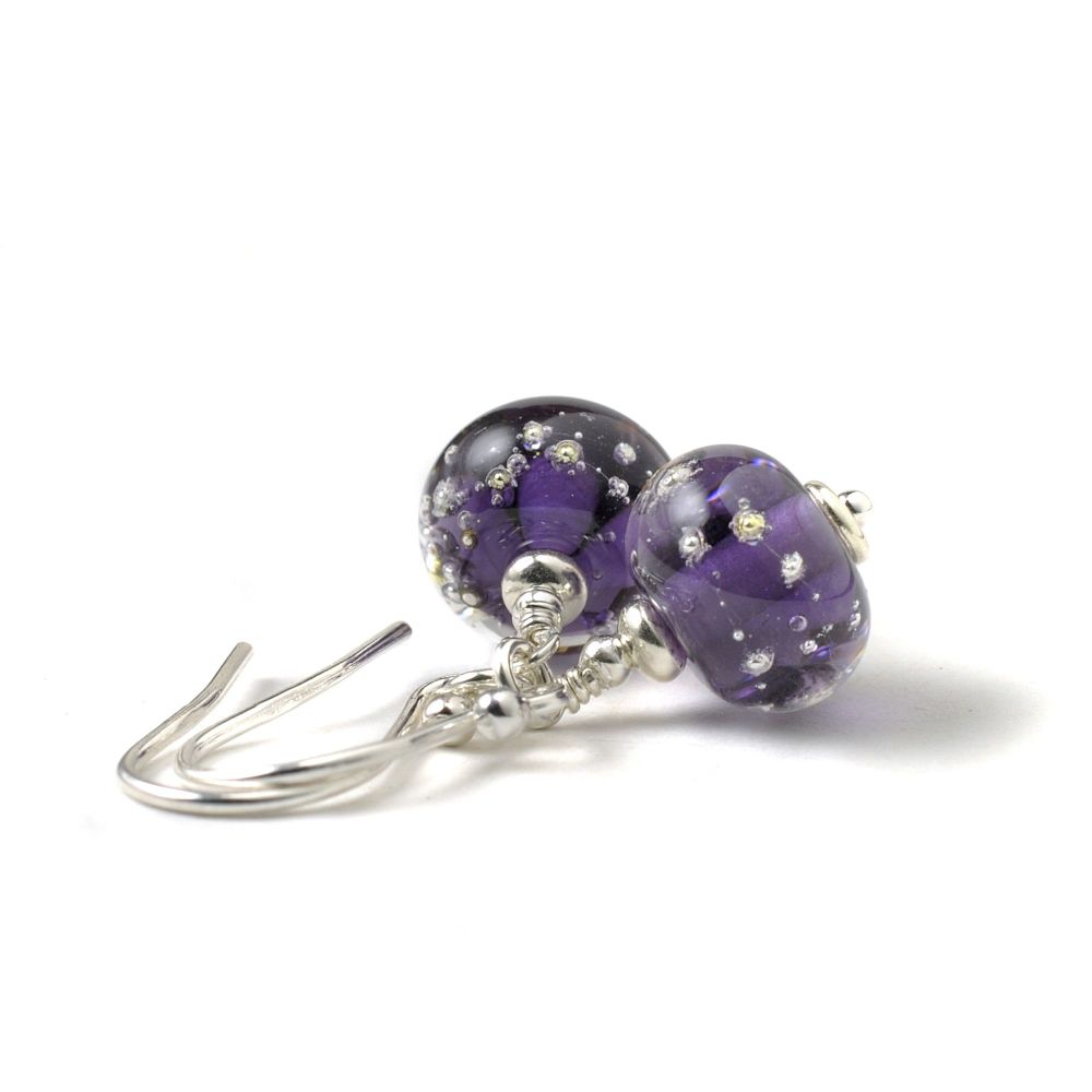 Purple Lampwork Glass Earrings Handmade UK