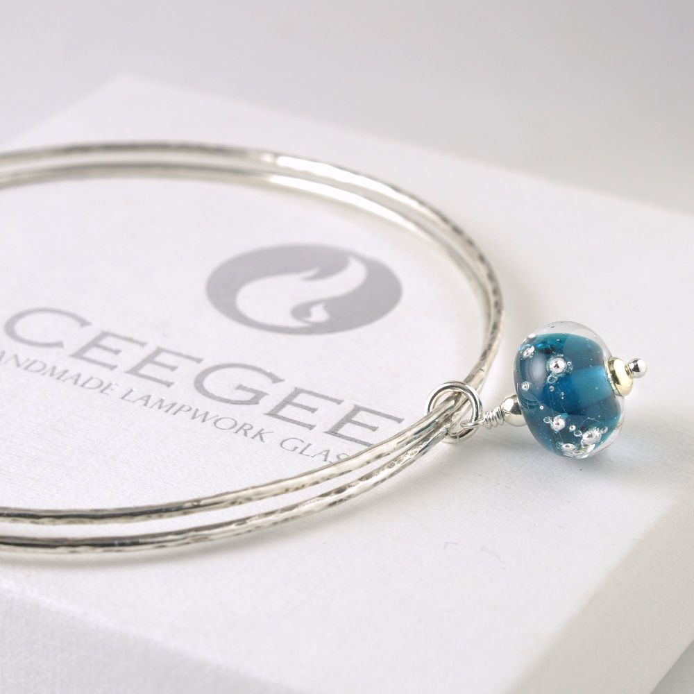 Night Sky Sterling Silver Charm Bangles in Inky Blue