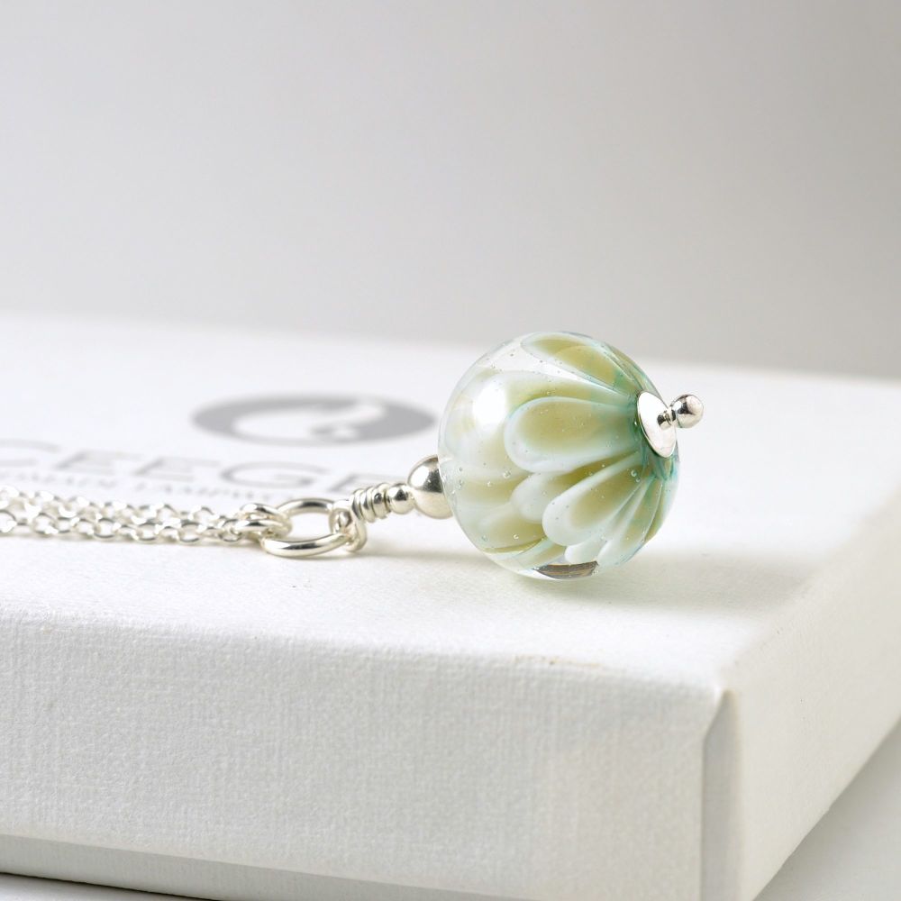 White and Gold Small Lampwork Glass Petal Necklace