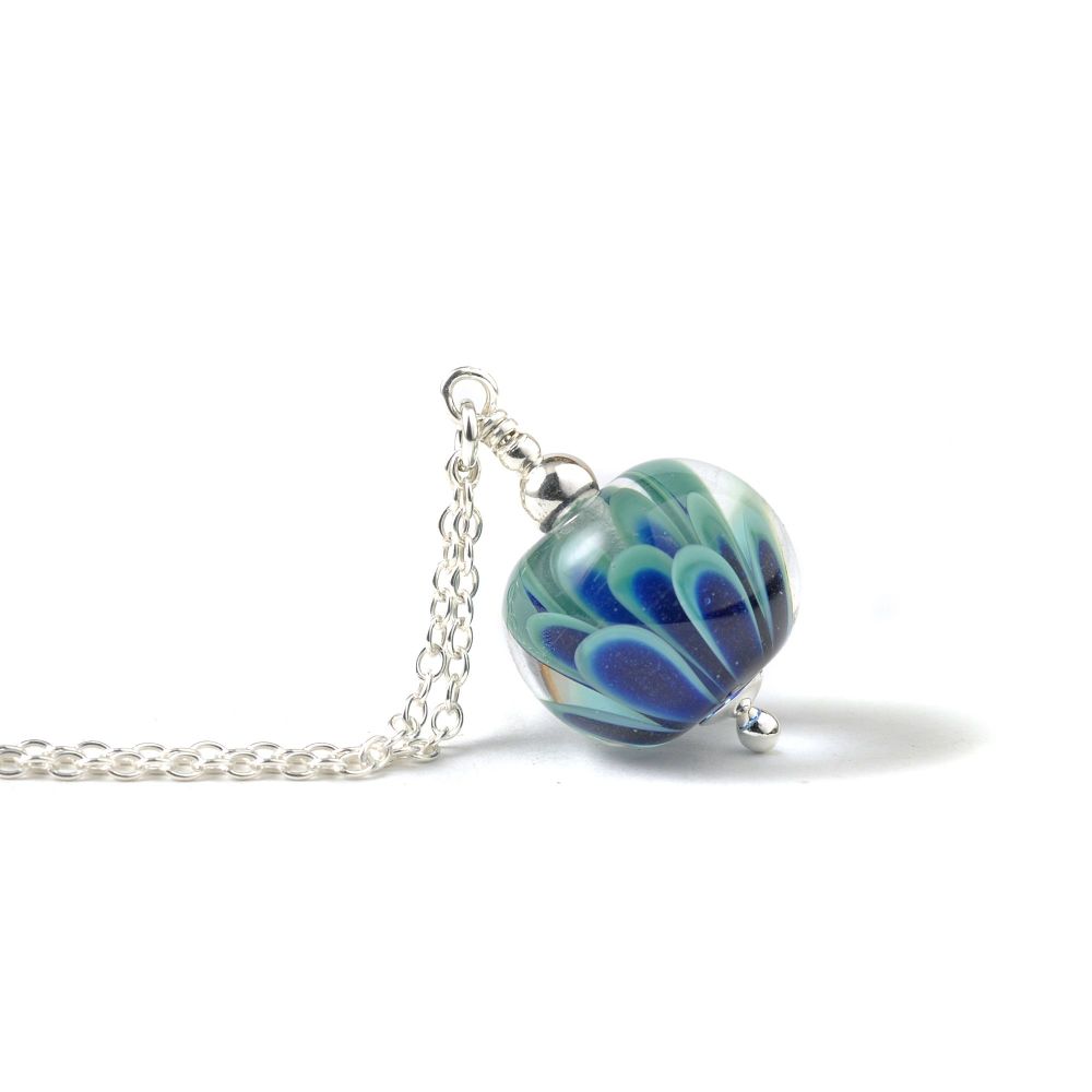 Deep Blue Green Small Lampwork Glass Petal Necklace