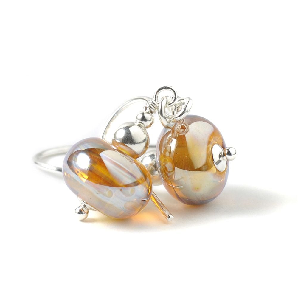 Metallic Lampwork Glass Earrings in Gold