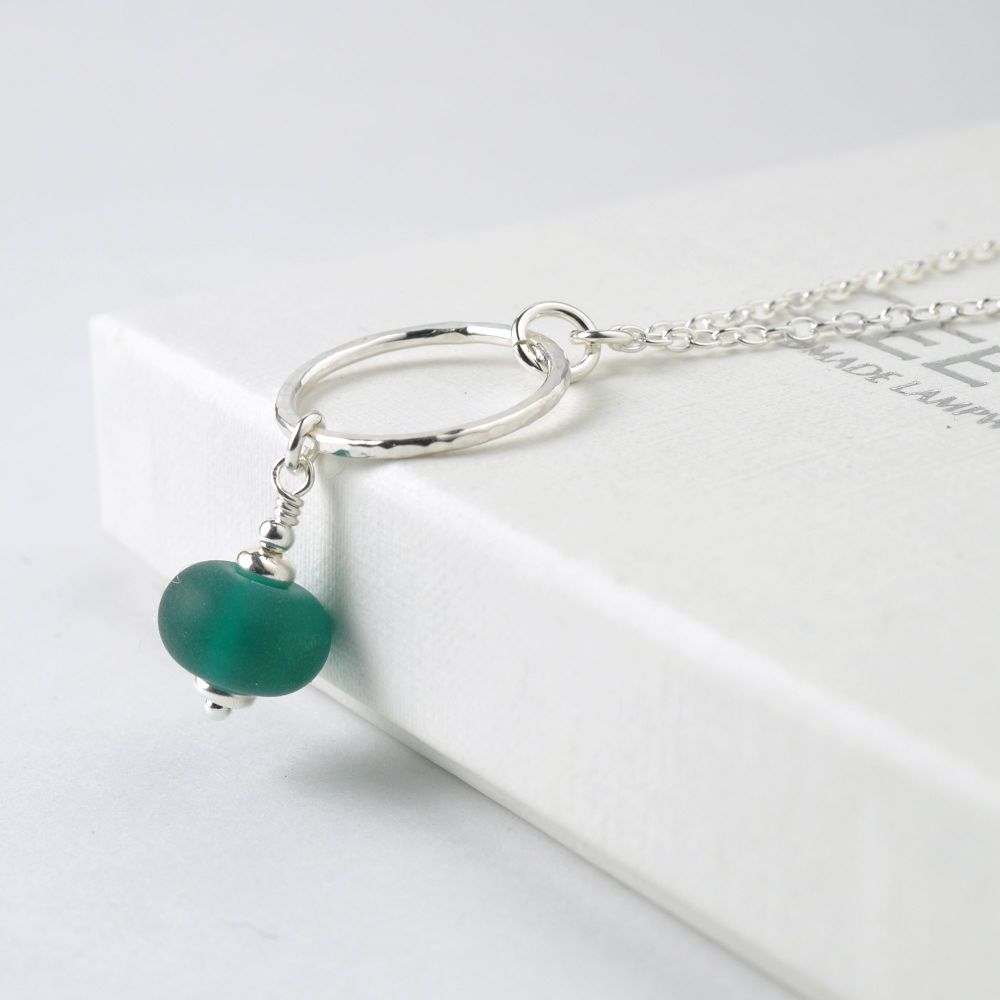 Bottle Green Tumbled Glass Hoop Necklace