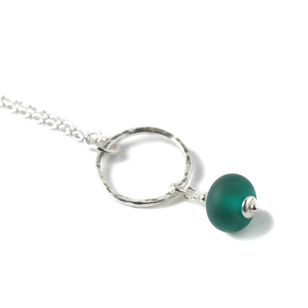 Bottle Green Tumbled Glass Hoop Necklace