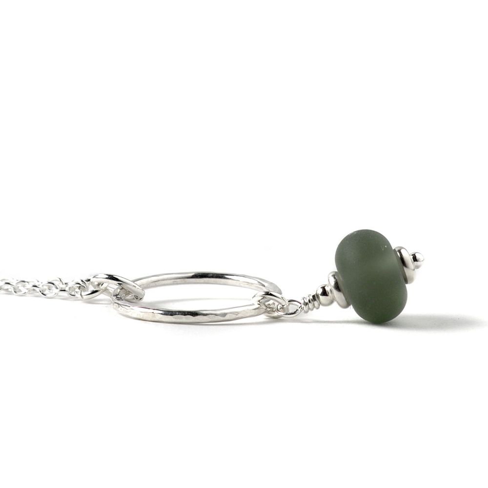 Grey Tumbled Glass Hoop Necklace