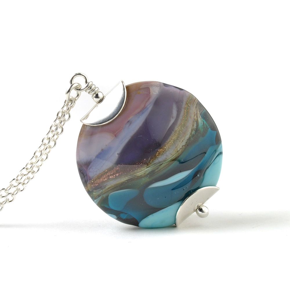 Purple and Blue Lampwork Glass Pendant Necklace