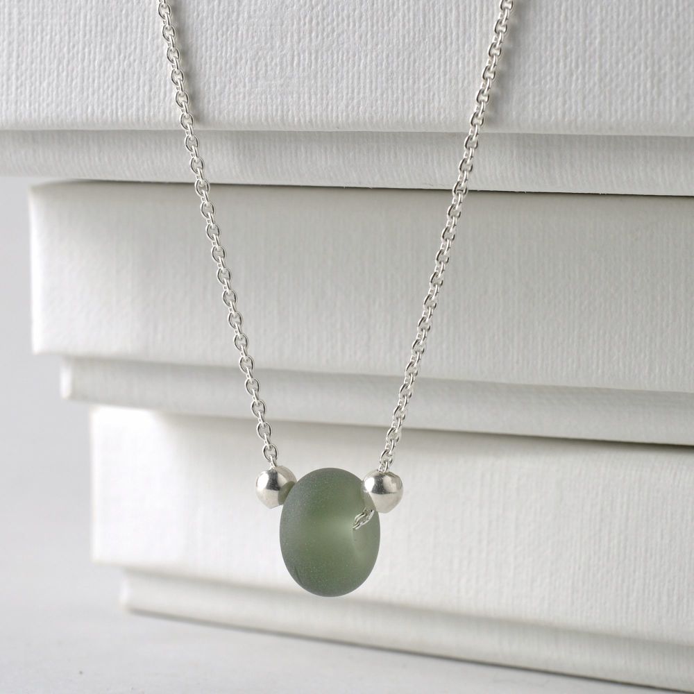 Grey Glass Pebble Slider Necklace