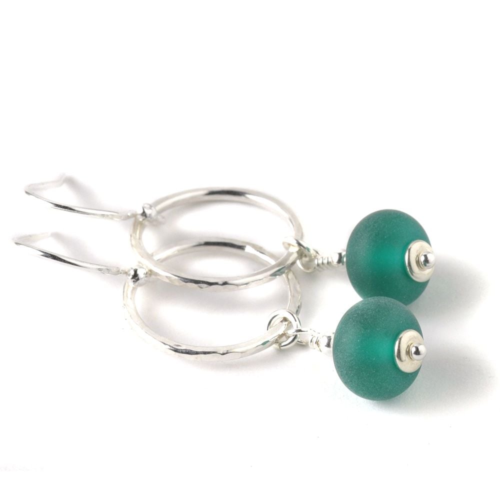 Green Tumbled Glass Hoop Earrings