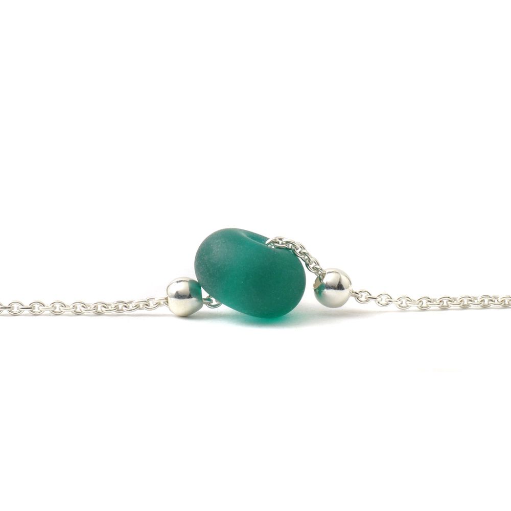Bottle Green Glass Pebble Slider Necklace