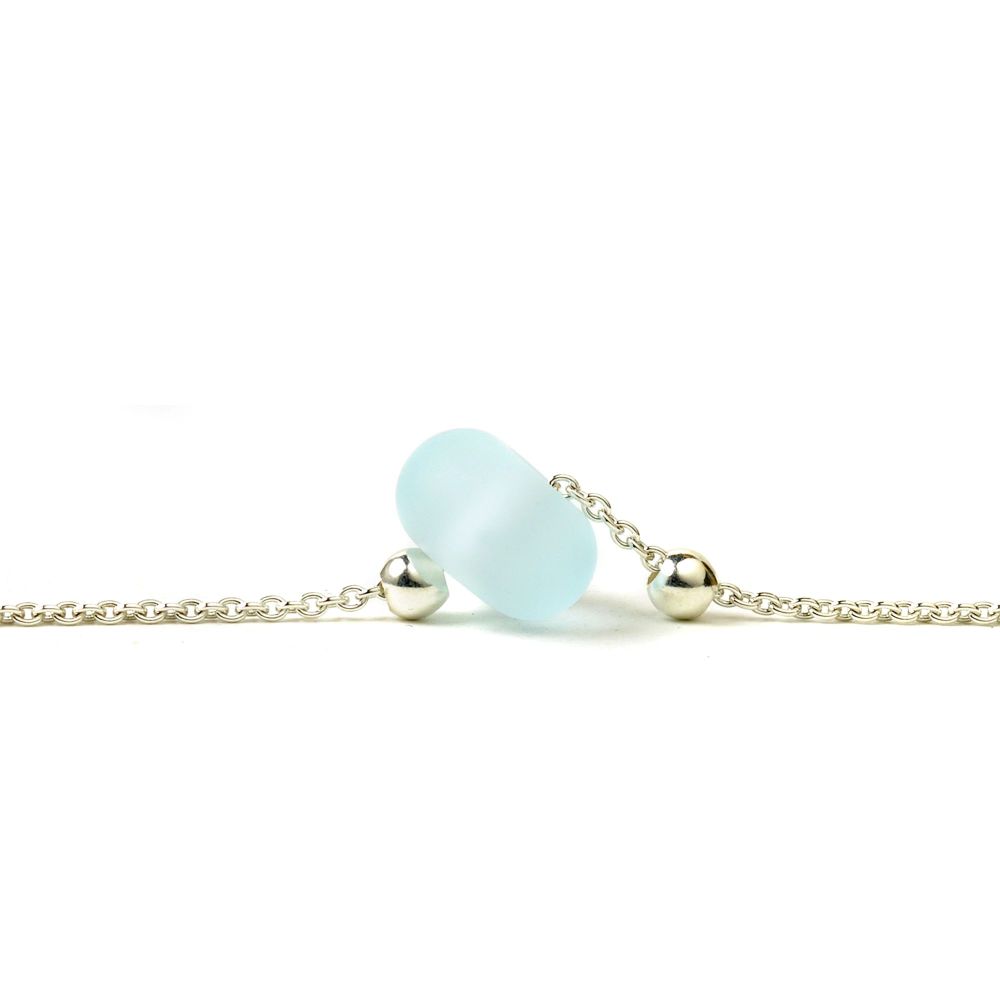 Ice Blue Glass Pebble Slider Necklace