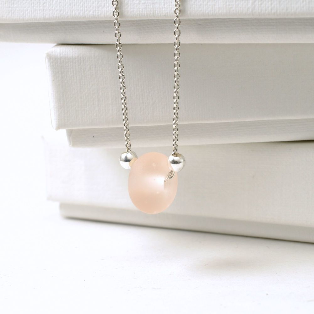 Blush Peach Glass Pebble Slider Necklace