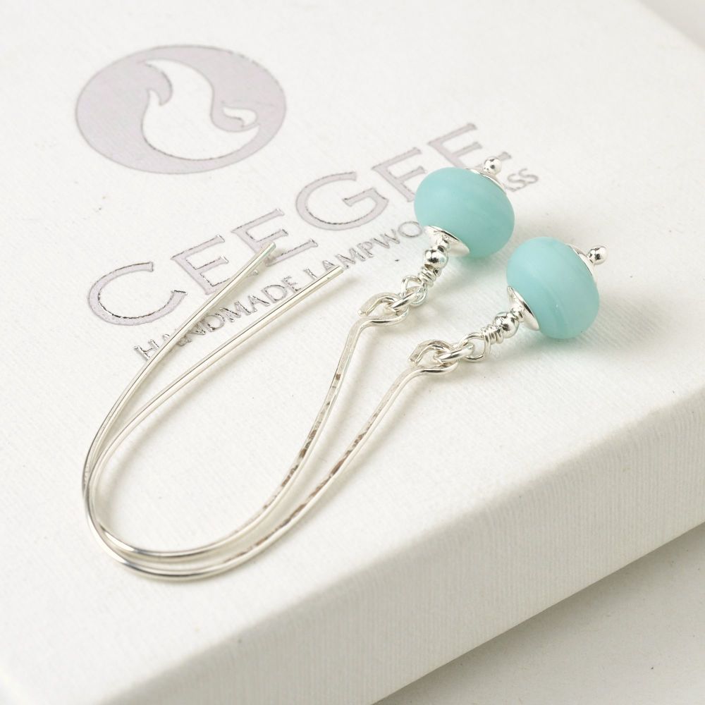 Baby Blue Long Silver and Glass Earrings