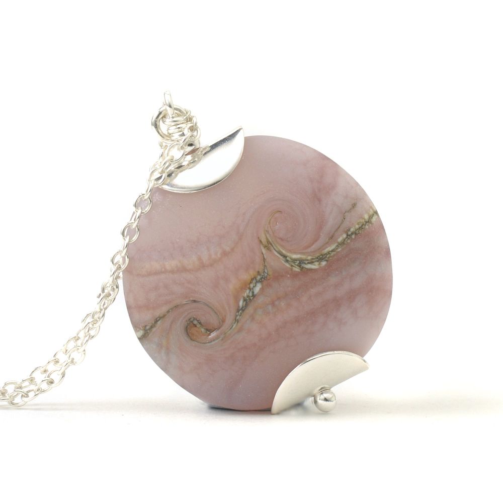 Dusky Pink Lampwork Glass Pendant Necklace