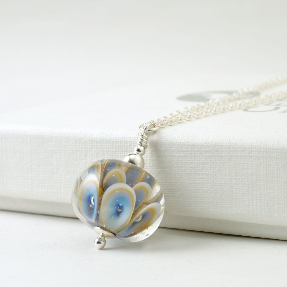 Pale Blue Bubbles Lampwork Glass and Sterling Silver Necklace